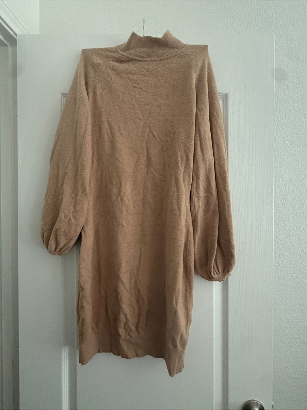 Women’s Long Sleeve Mock Neck Sweater Dress in Camel